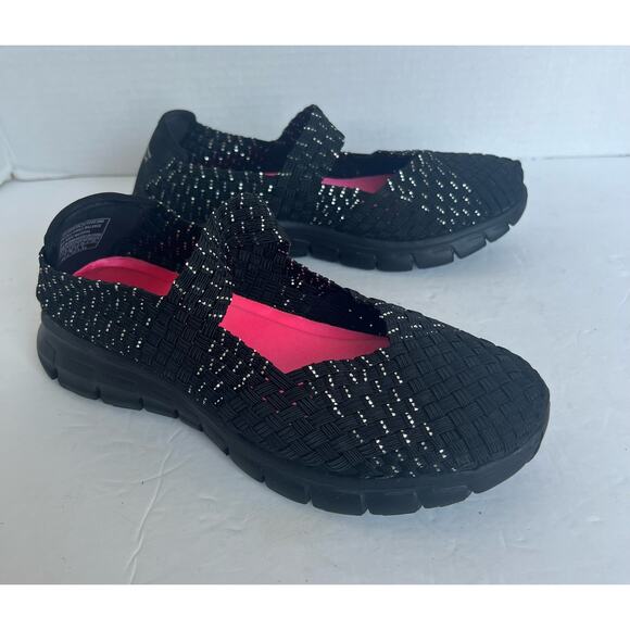 NEW Skechers Mary Jane Black Silver Stitching Comfort Woven Memory Foam Shoes 7 - Picture 2 of 9